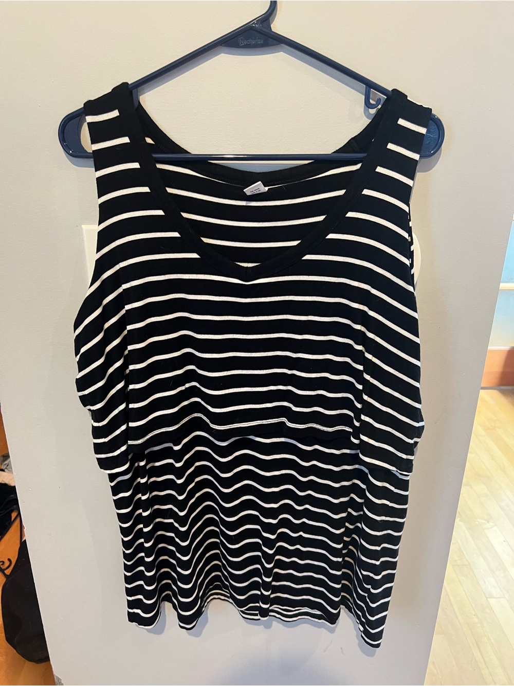 Old Navy Striped Black and White Sleeveless V-Neck Nursing Tank Top